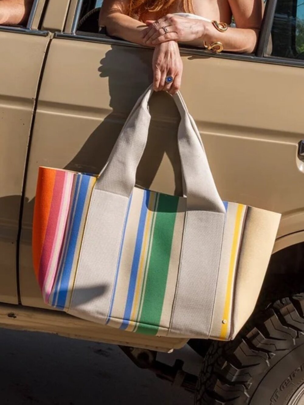 NEW STATE Colorful Stripe Wellington Cabana Tote with Zip Insert